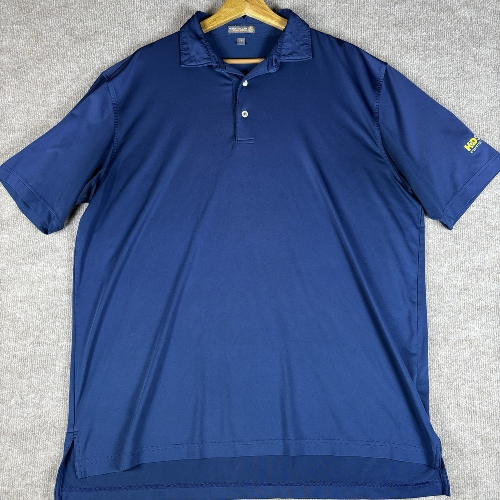Peter Millar‎ Summer Comfort Polo Shirt Blue Logo Golf Mens Large L